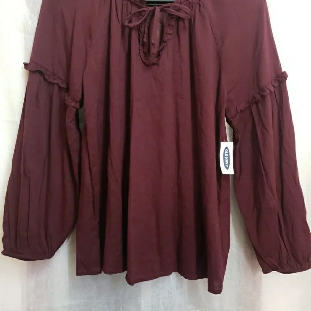 NWT Old Navy Peasant Blouse Red Maroon V-Neck Long Sleeves Women's S - Picture 3 of 9